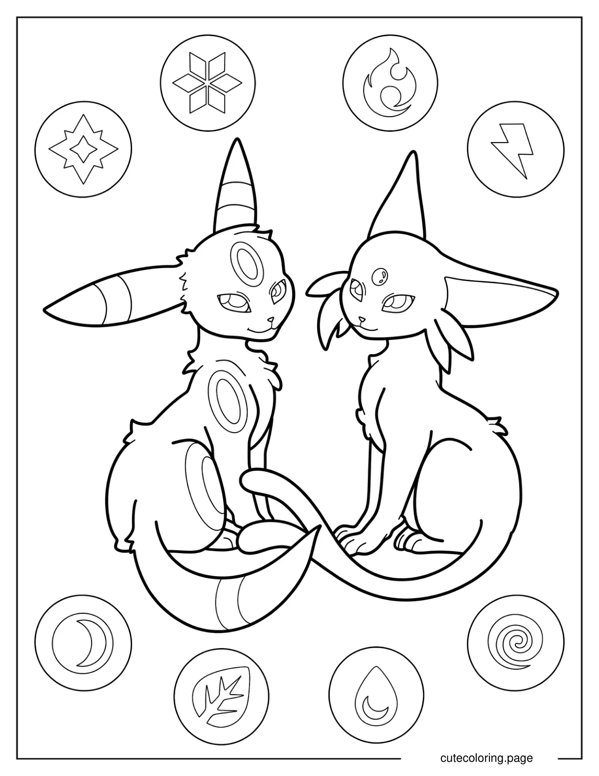 Umbreon With Espeon Coloring Page For Kids coloring page