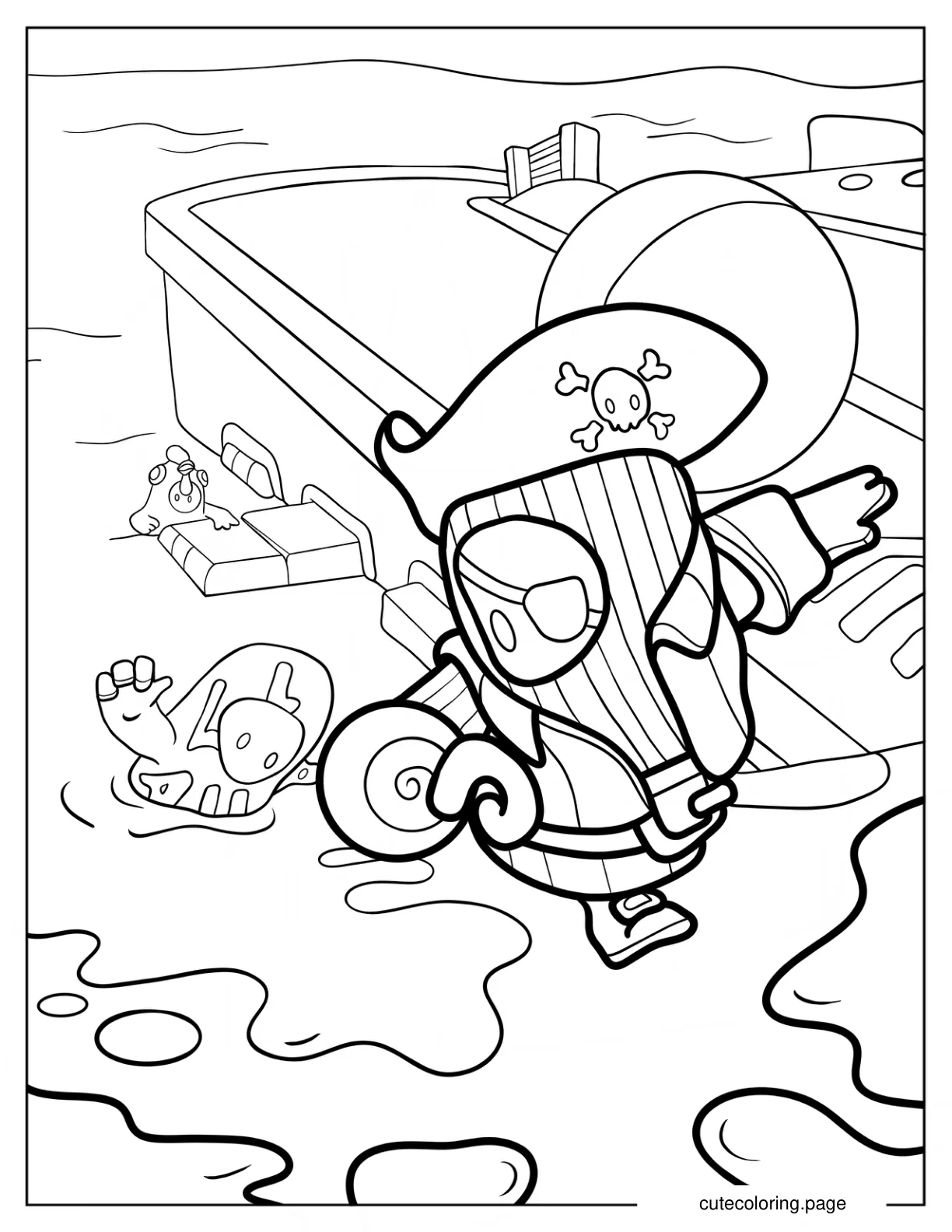 Bean In Pirate Costume Being Chased By Square Camo Skin Bean coloring page