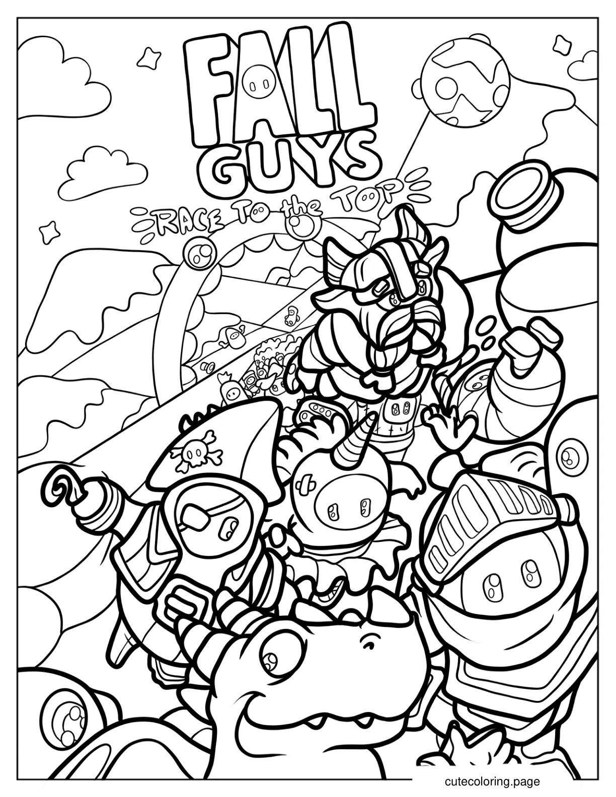 Detailed Fall Guys Race To The Top Coloring Page coloring page