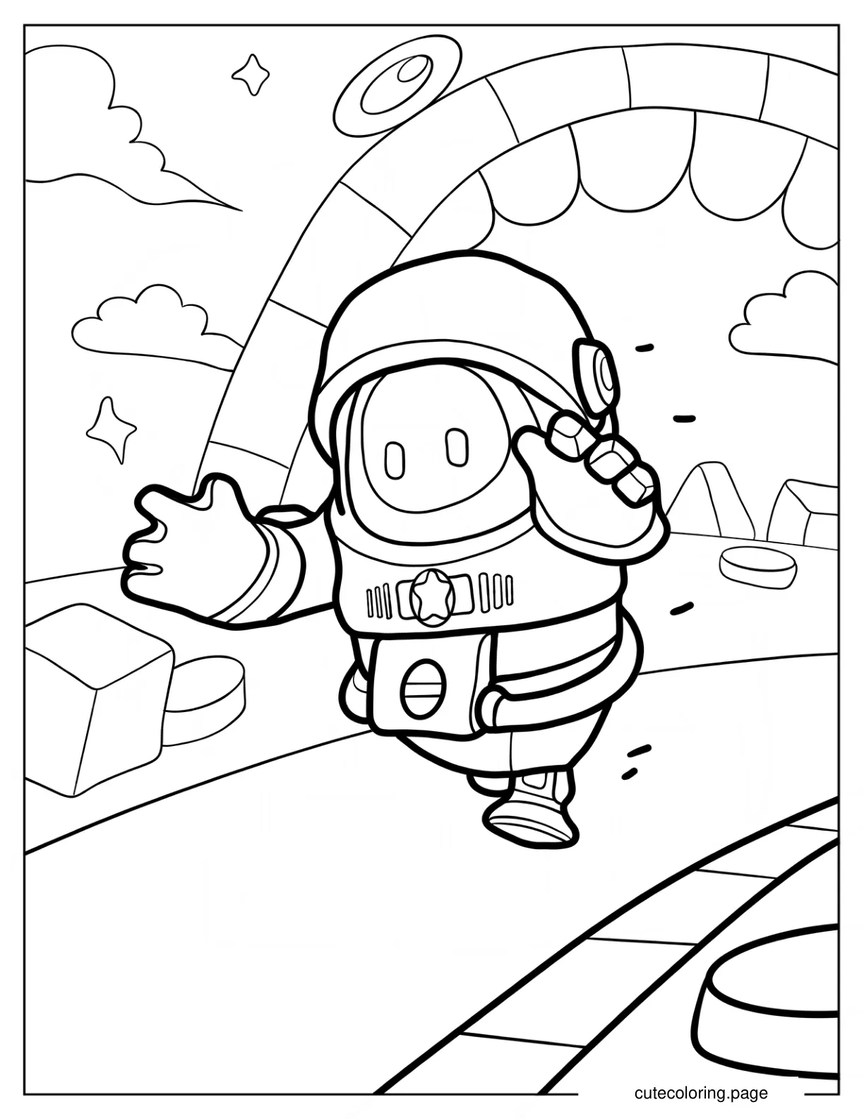 Fall Guys Astronaut Skin Running Coloring Page For Kids coloring page