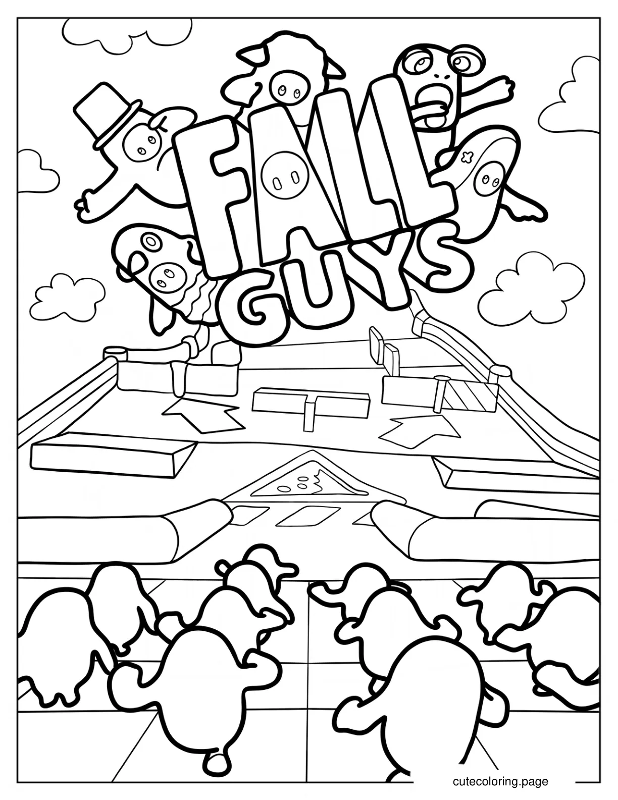 Fall Guys Logo With Different Skins Coloring Sheet coloring page