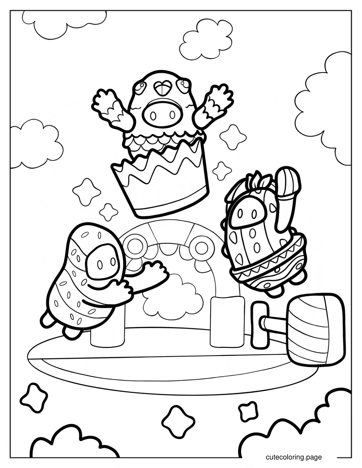 Fall Guys Three Beans In Pigeon Cactus And Ice Cream Pattern Skins coloring page