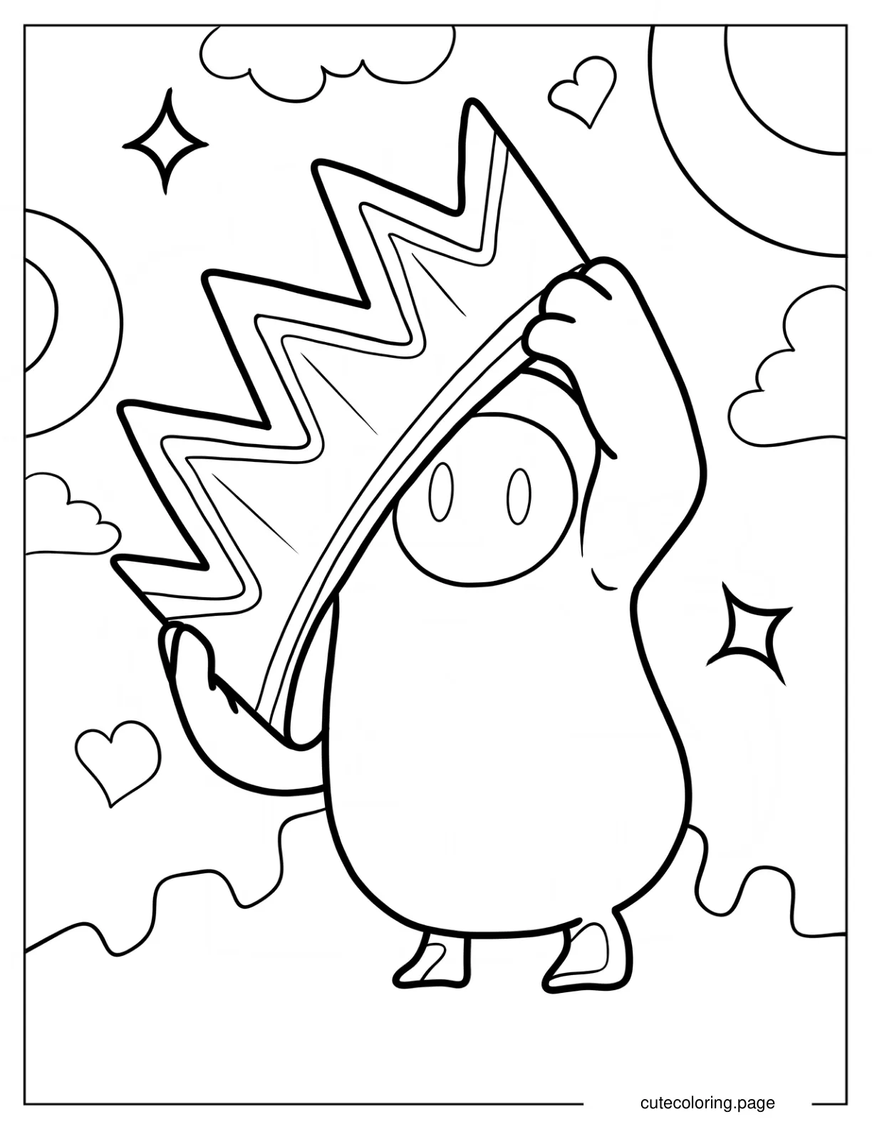 Kawaii Fall Guys Holding Giant Crown Coloring Sheet For Kids coloring page