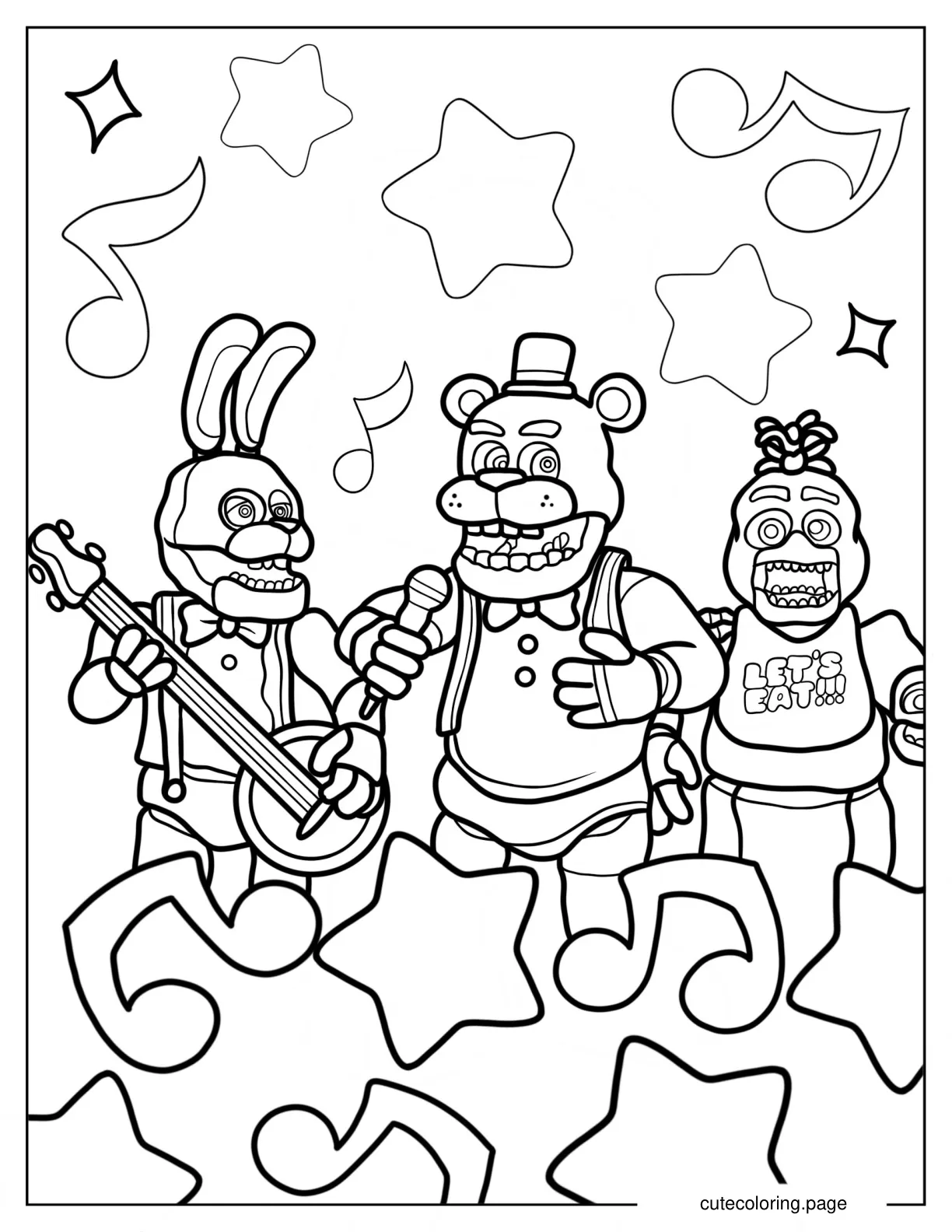 Bonnie Fazbear And Chia In Band Coloring Sheet For Kids coloring page