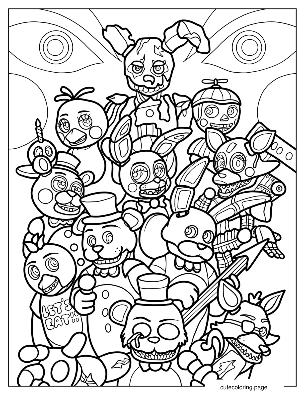 Chibi Five Night At Freddie_s Animatronics coloring page