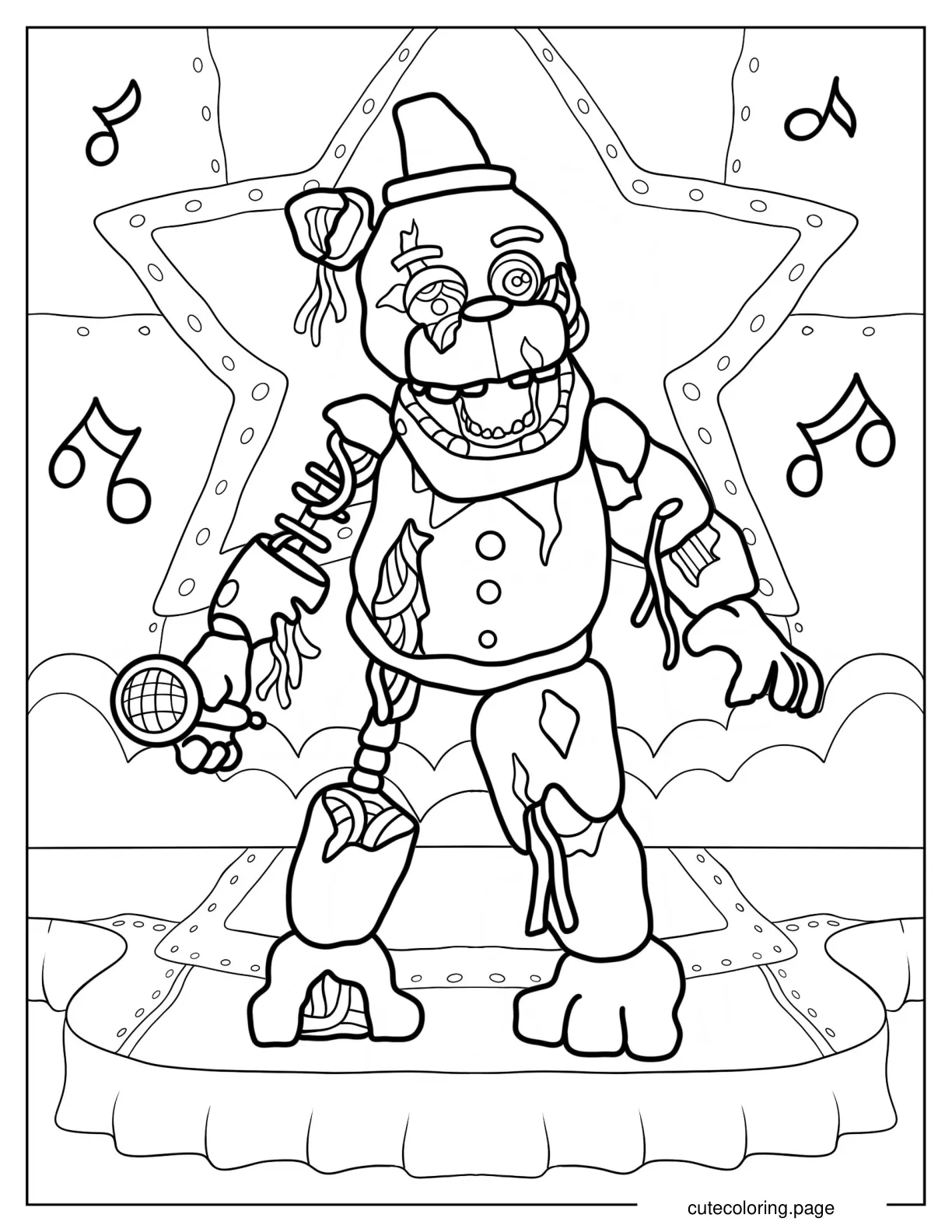 Extra Withered Freddy Holding Microphone coloring page