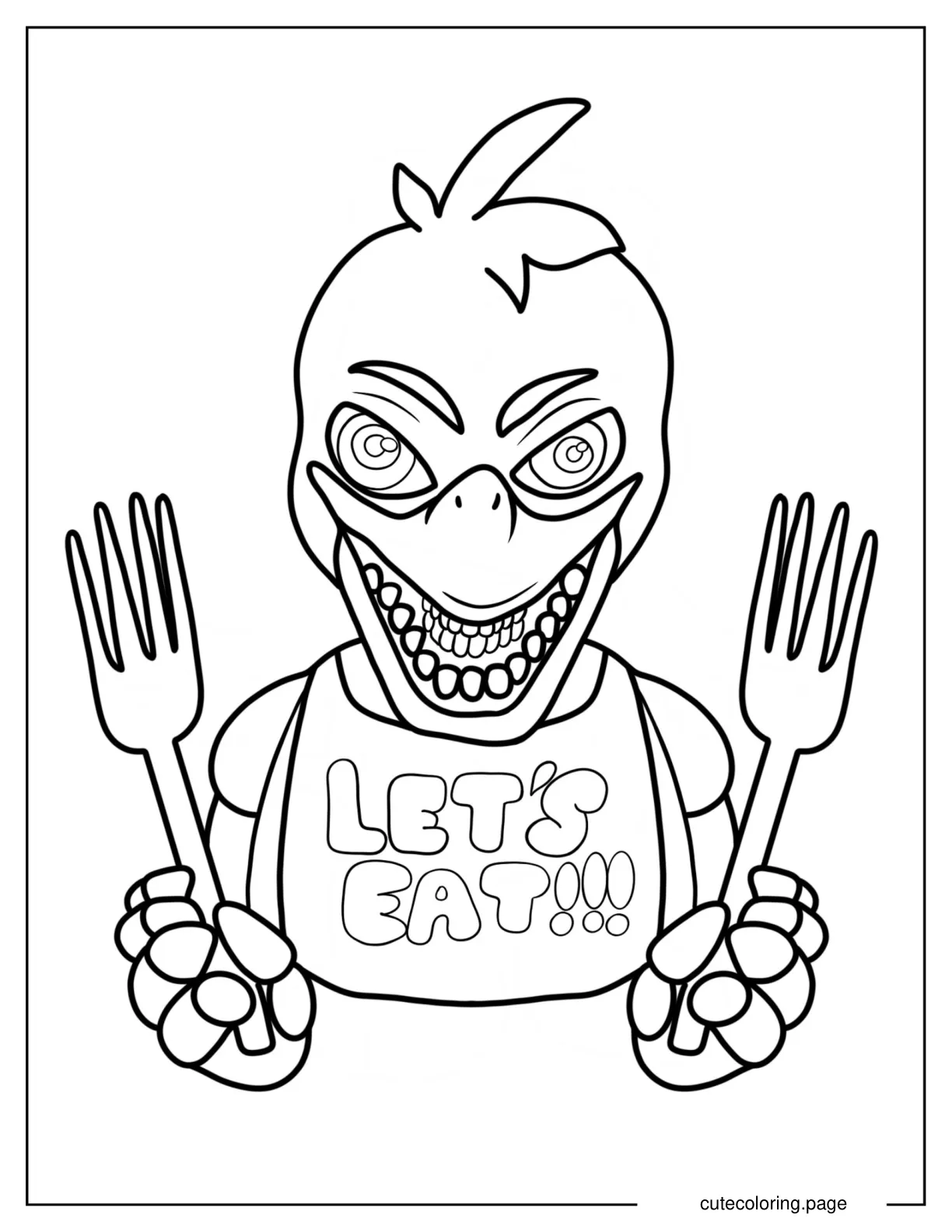 Nightmare Chica Holding Forks Coloring Page coloring page