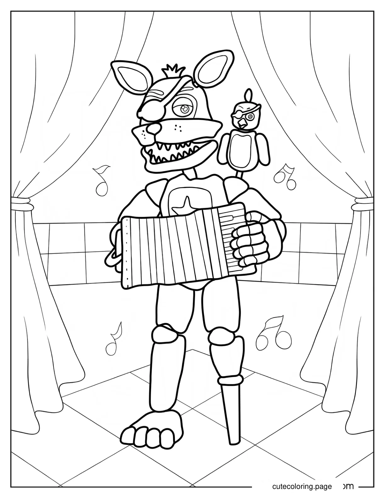 Rockstar Foxy Playing The Accordion On Stage coloring page