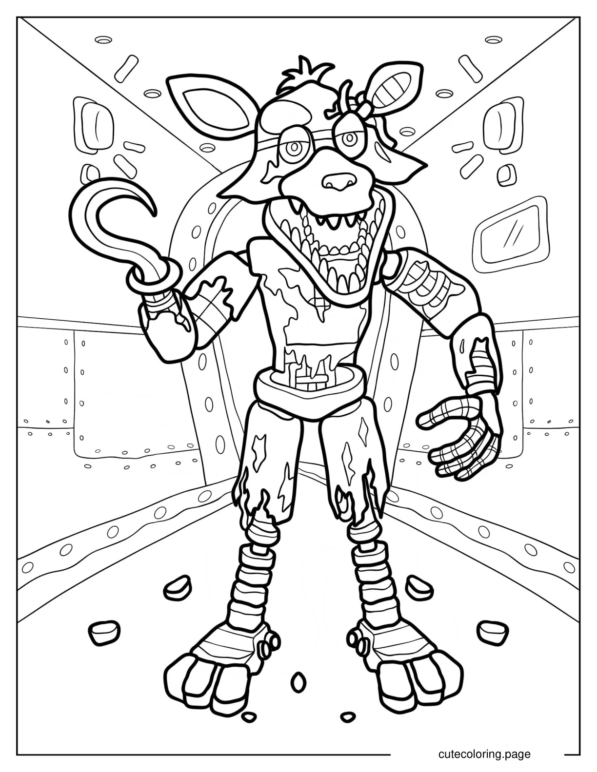 Scary Withered Foxy Five Night At Freddy_s coloring page