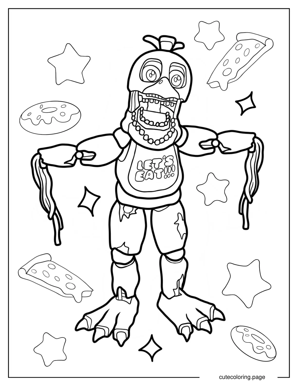 Spooky Withered Chica Coloring Page coloring page