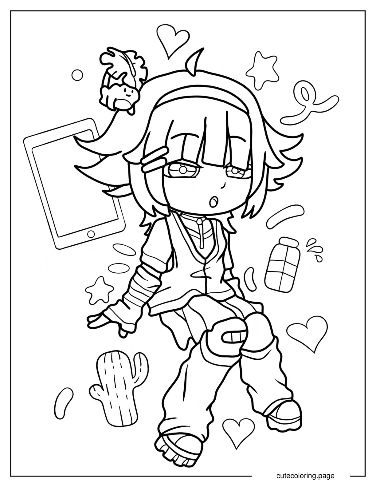 Cute Gacha Life School Girl Sitting Down coloring page