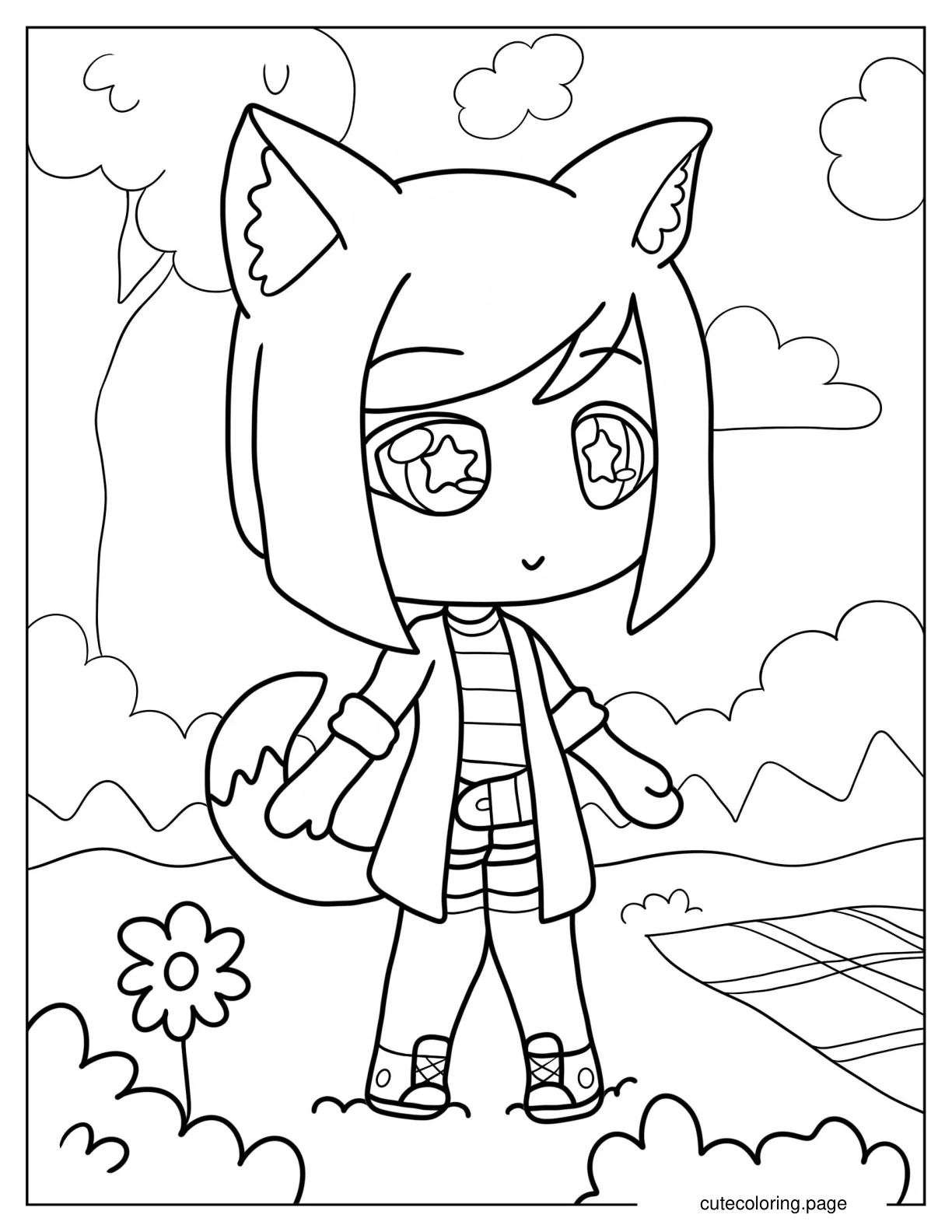 Easy Gacha Life Cat Girl Coloring Page For Kids coloring page