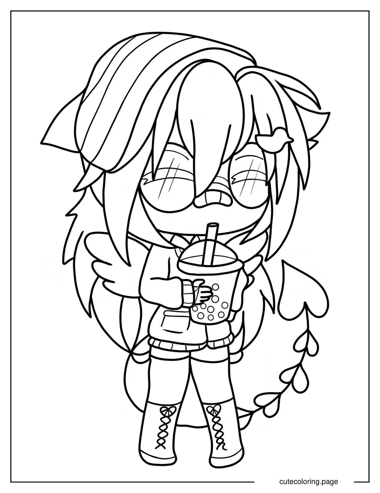 Easy Gacha Life Girl With Wings And Tail Outline coloring page