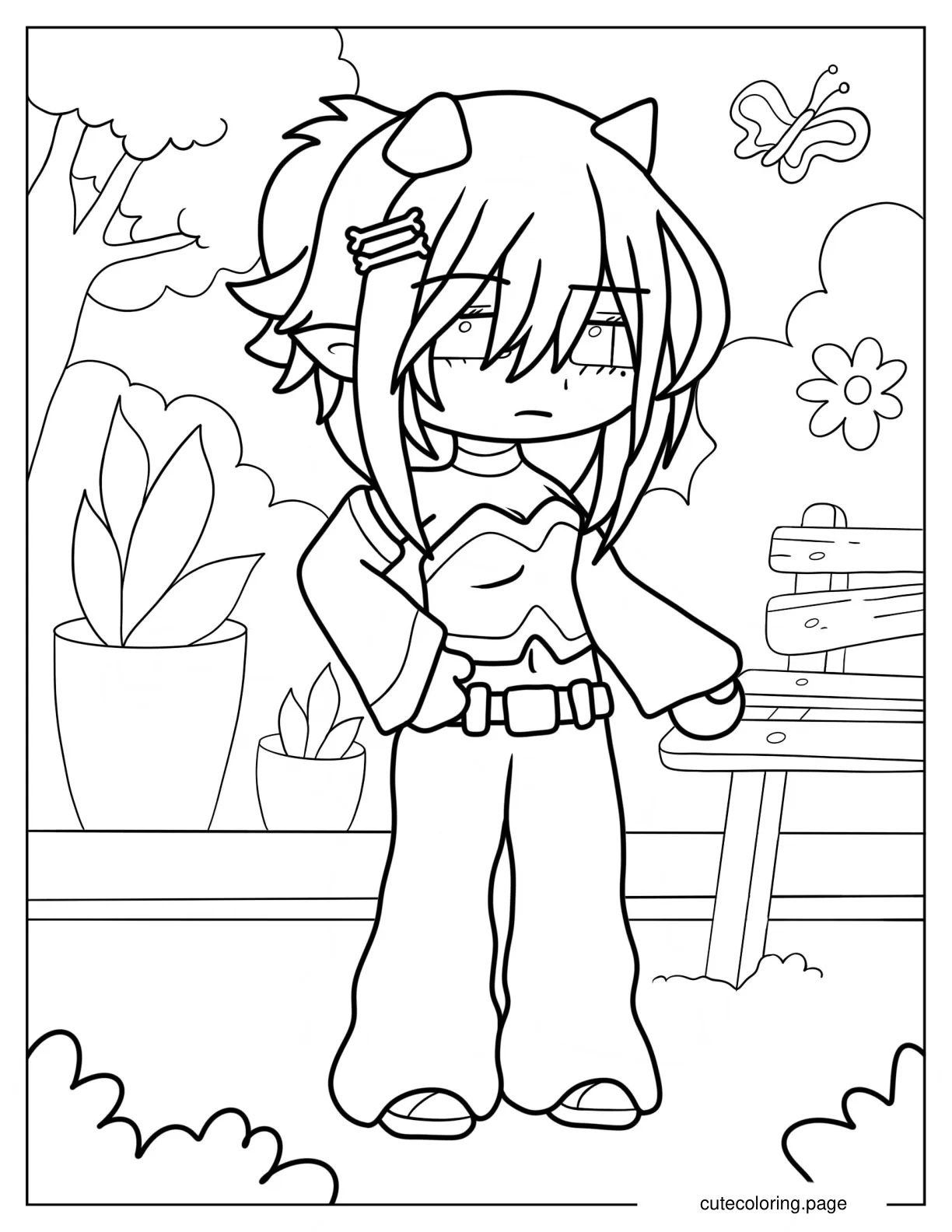 Emo Gacha Life Girl With Cat Ears Coloring Page coloring page