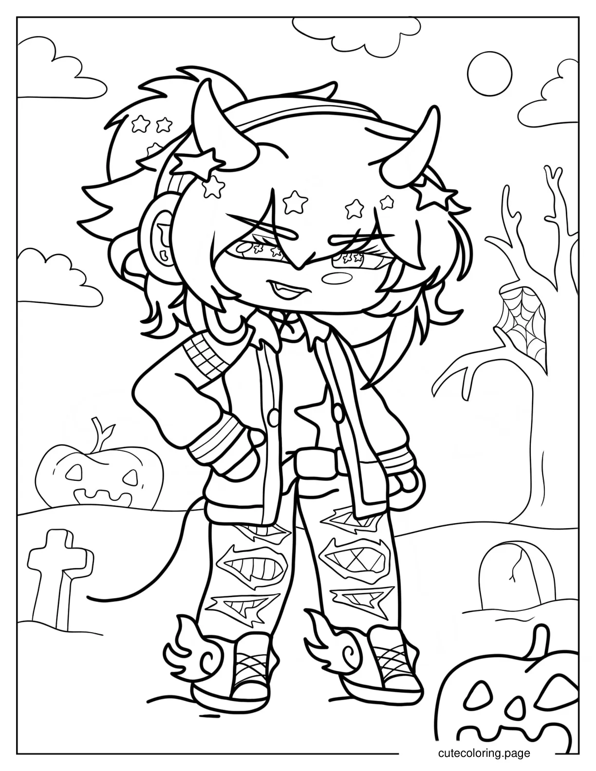 Gacha Life Boy With Devil Horns Coloring Page For Kids coloring page