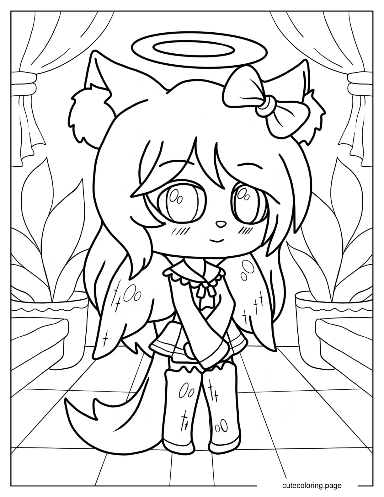 Gacha Life Cat Girl In School Uniform Coloring Page coloring page