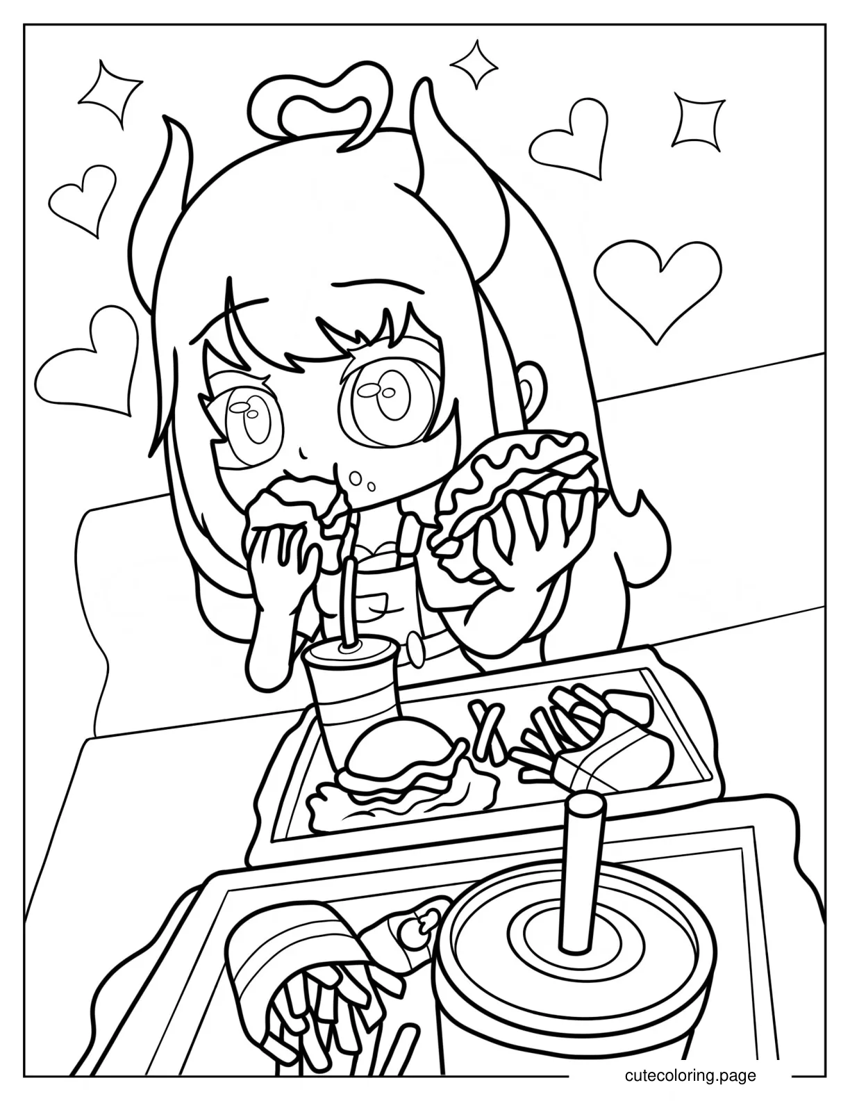 Gacha Life Girl Eating Fast Food Coloring Sheet coloring page