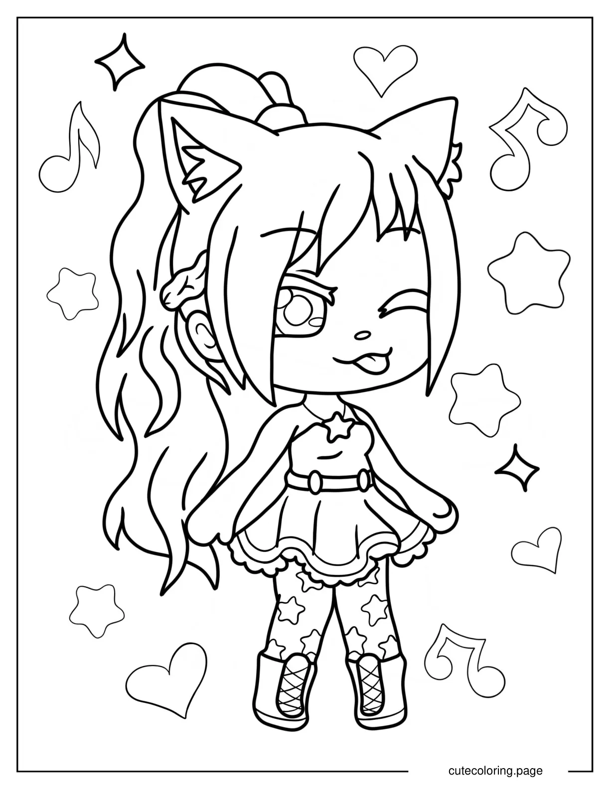 Gacha Life Girl Winking And Wearing Cute Dress Coloring Page coloring page