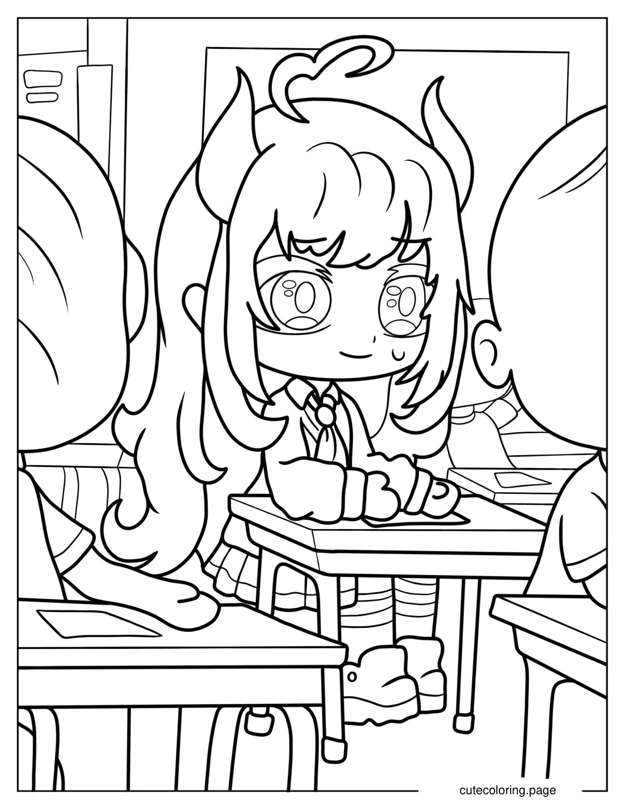 Gacha Life High School Girl In Classroom Coloring Page coloring page