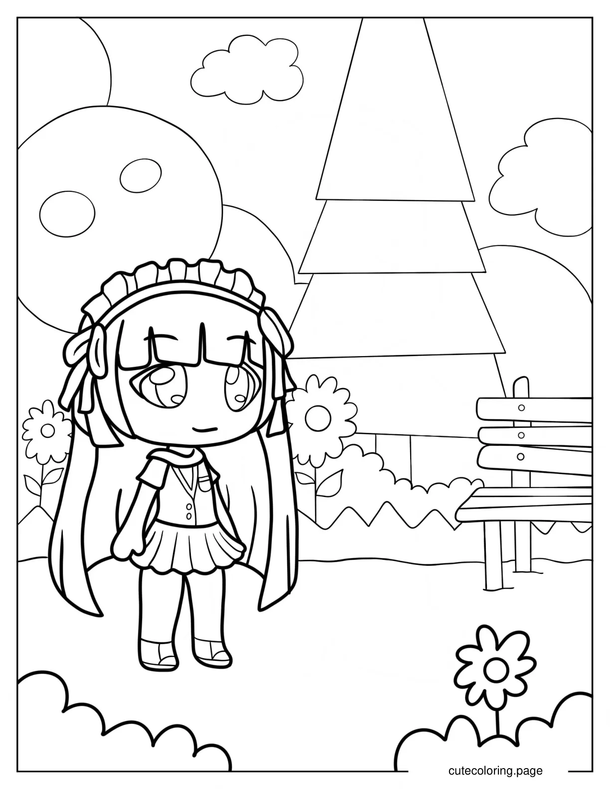 Gacha Life School Girl Walking In Garden Coloring Page coloring page