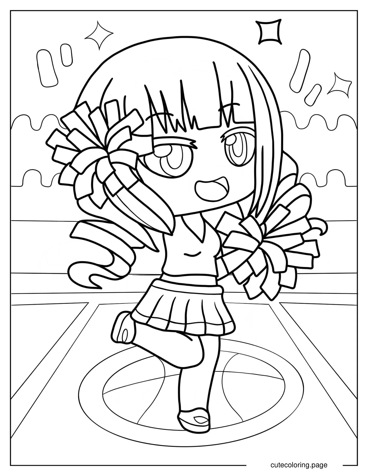 Kawaii Gacha Life Cheerleader With Pom Poms coloring page