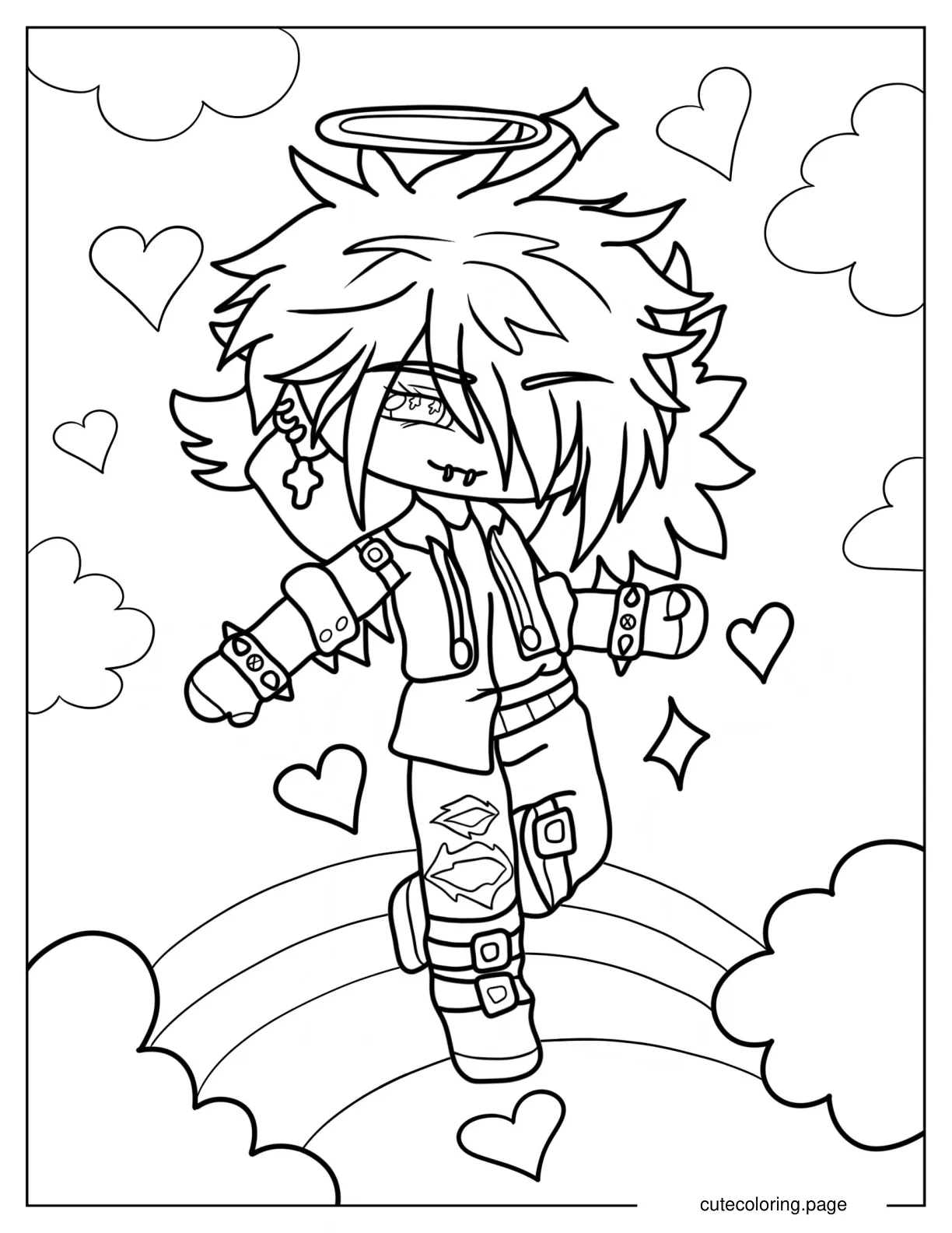 Punk Gacha Life Boy With Piercings And Halo Coloring Page coloring page