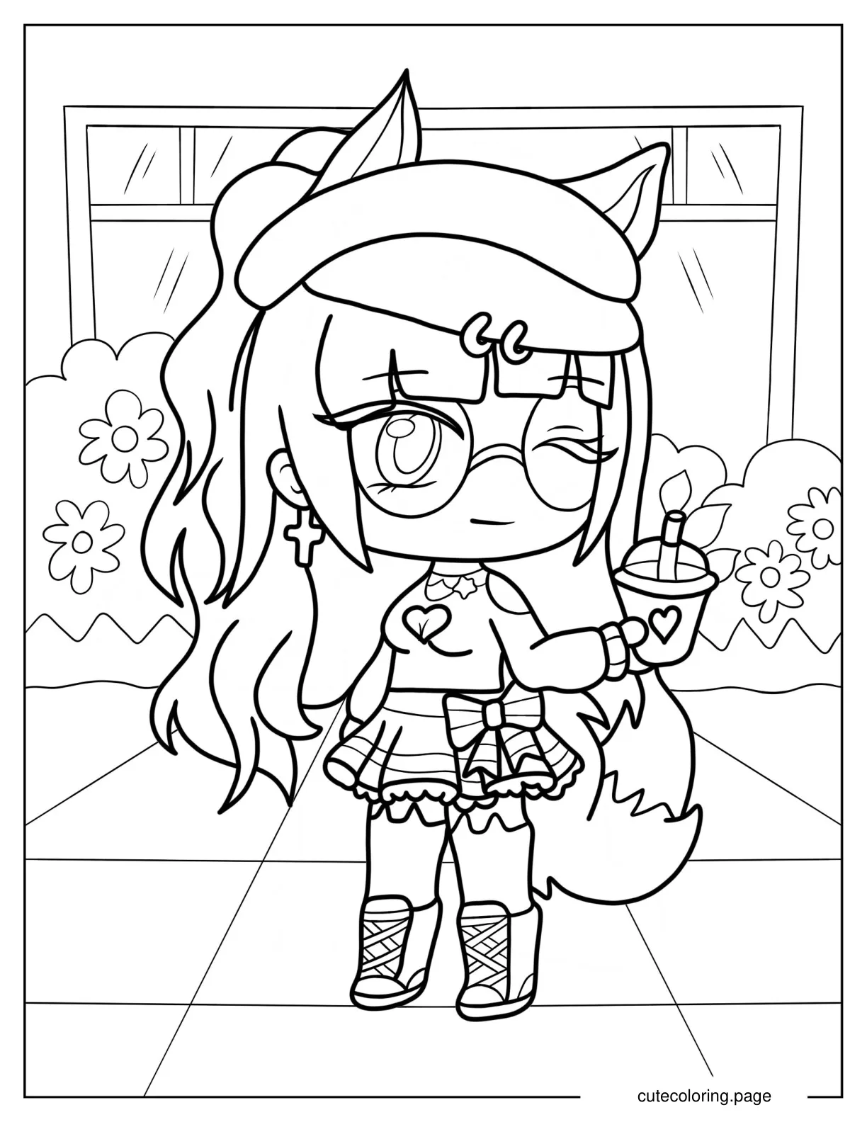 Winking Gacha Life Girl Holding Coffee Cup coloring page