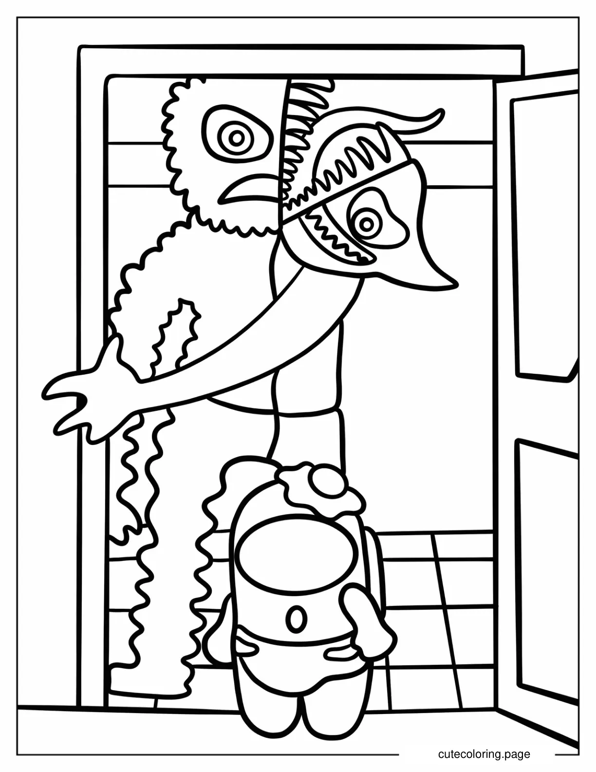 Angry SmileyGiggle Chasing Among Us Crew Coloring Sheet coloring page