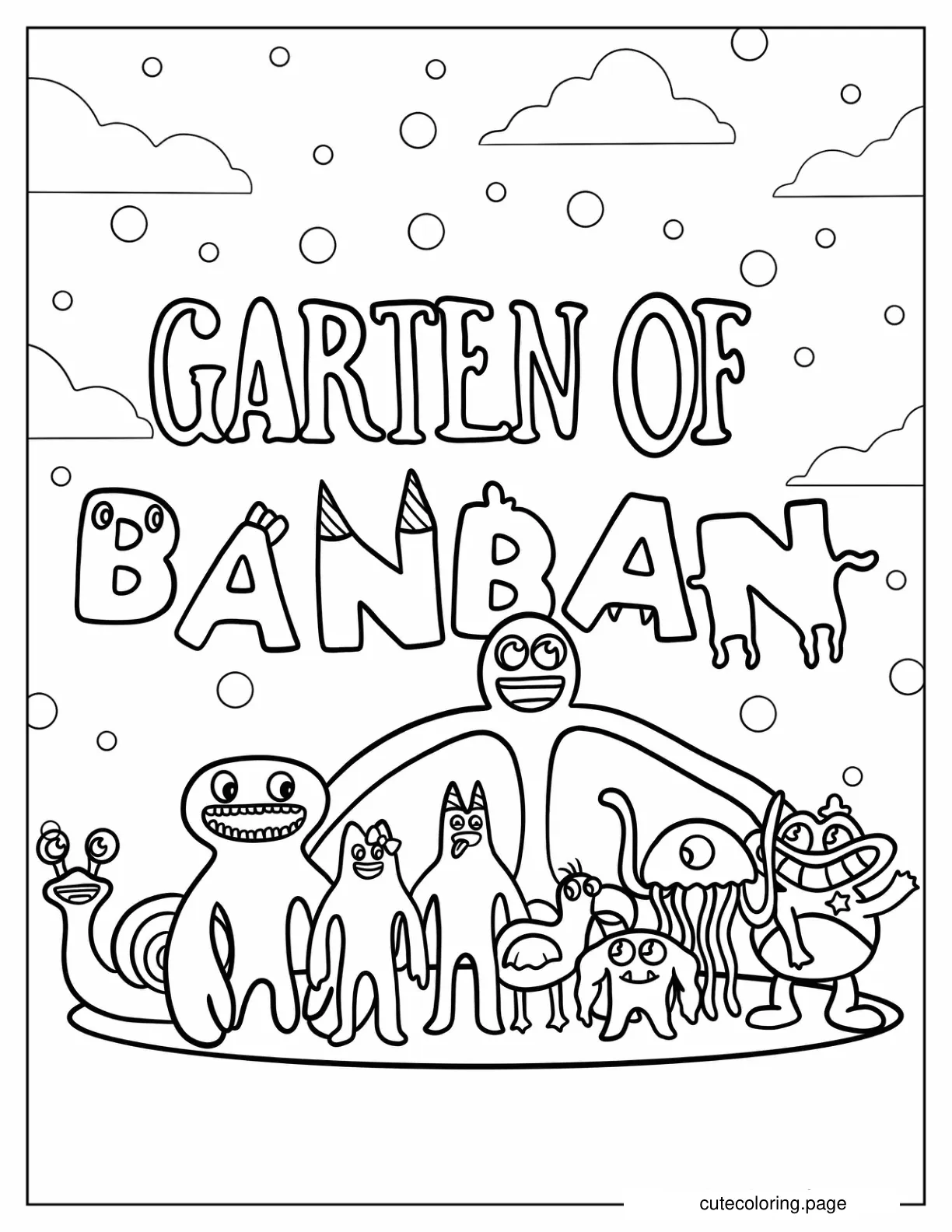 Garten Of Banban Logo With Characters Coloring Page coloring page