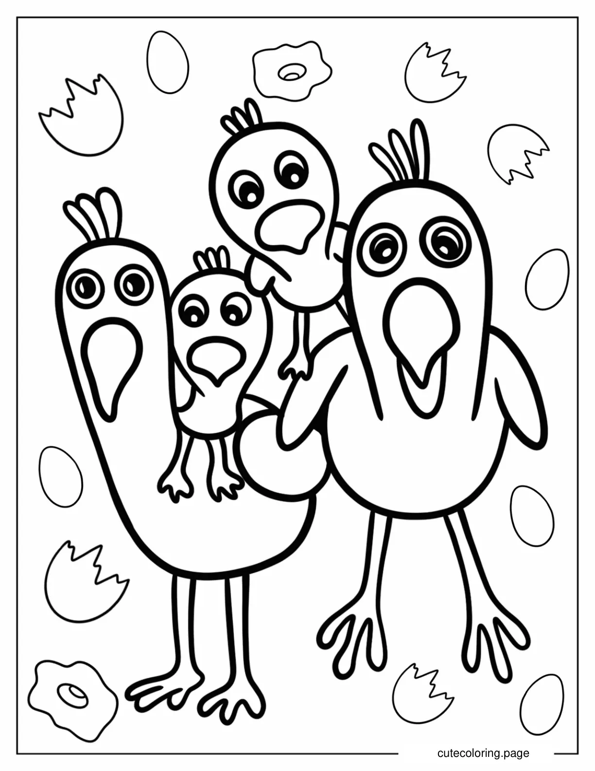 Opila Bird With Opila And Tarta Chicks  coloring page