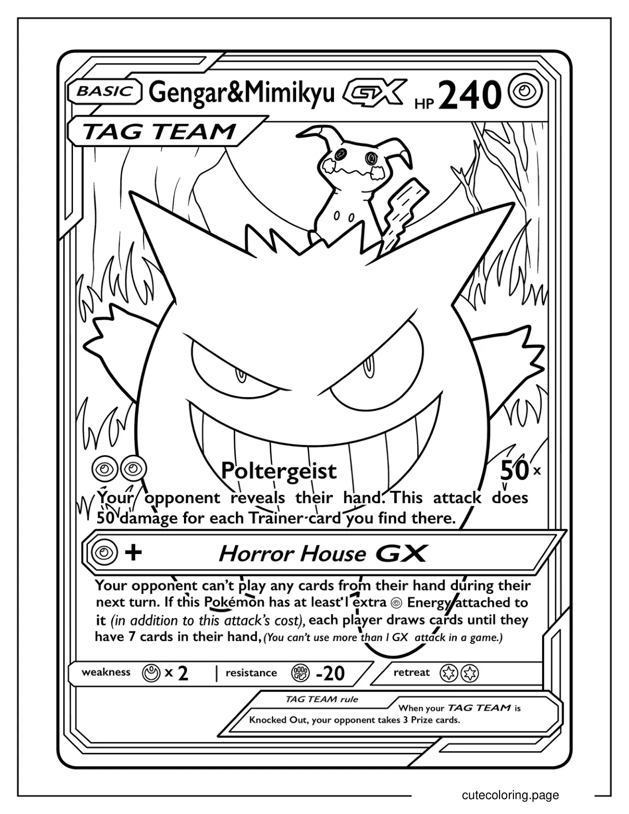 Gengar And Mimikyu Poltergeist Pokemon Card coloring page