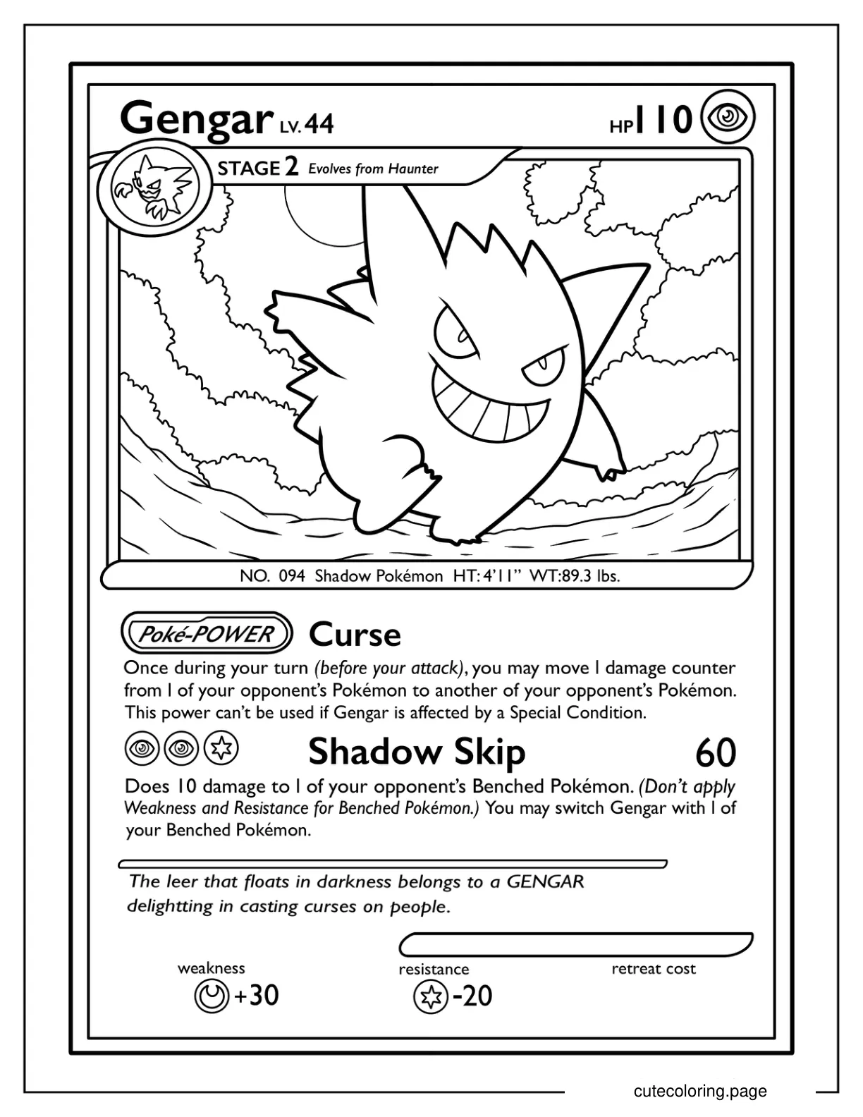 Gengar Shadow Skip Pokemon Card Coloring Page coloring page