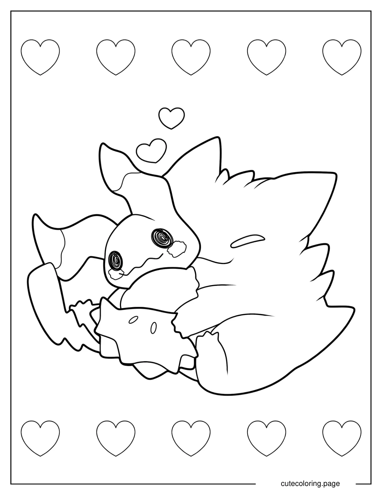 Kawaii Gengar Hugging Mimikyu Coloring Page coloring page