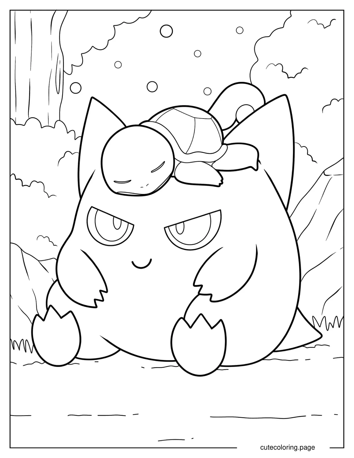 Squirtle Sleeping On Top Of Gengar coloring page