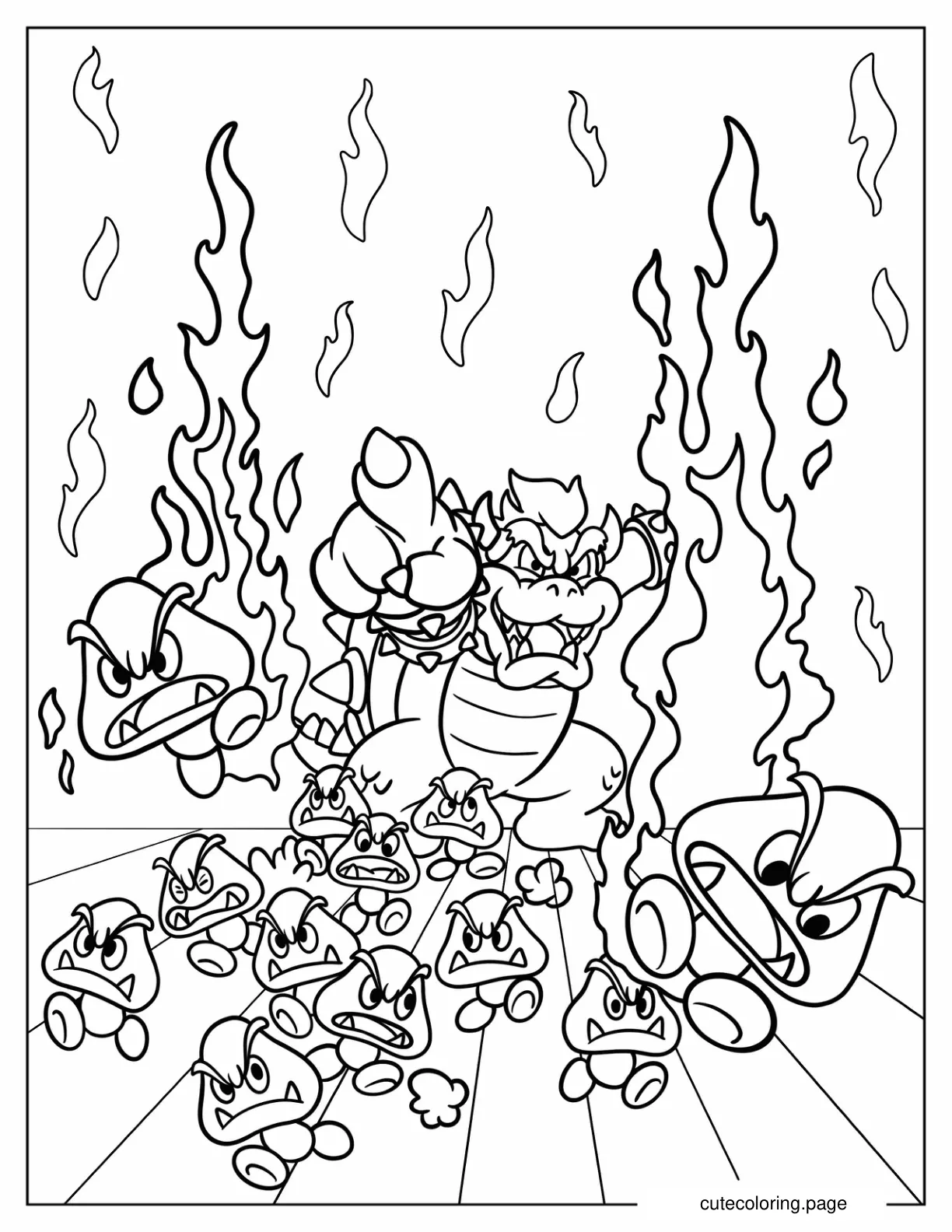 Bowser Releasing Goomba Army Coloring Sheet coloring page