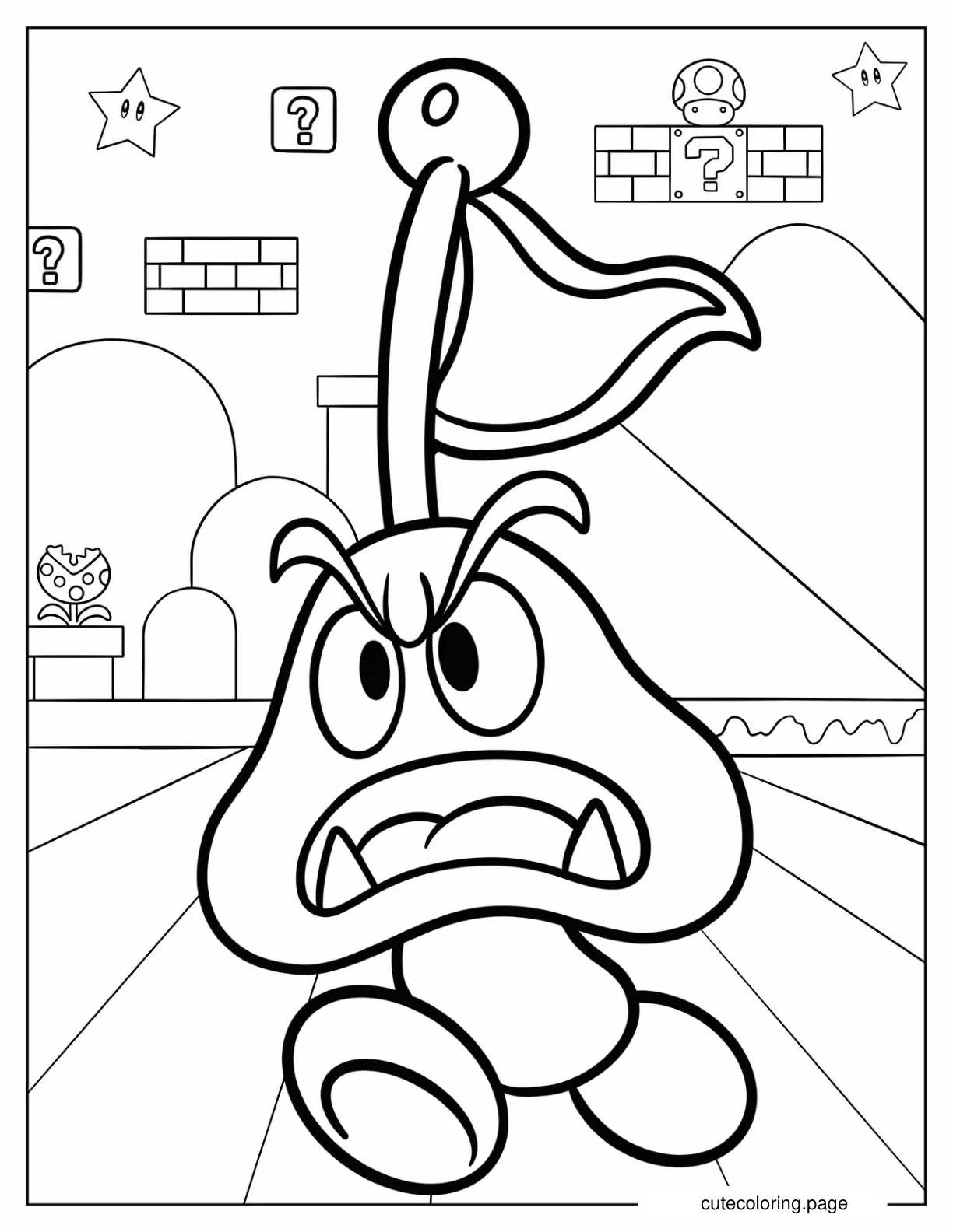 Flagpole Goomba In Super Mario coloring page