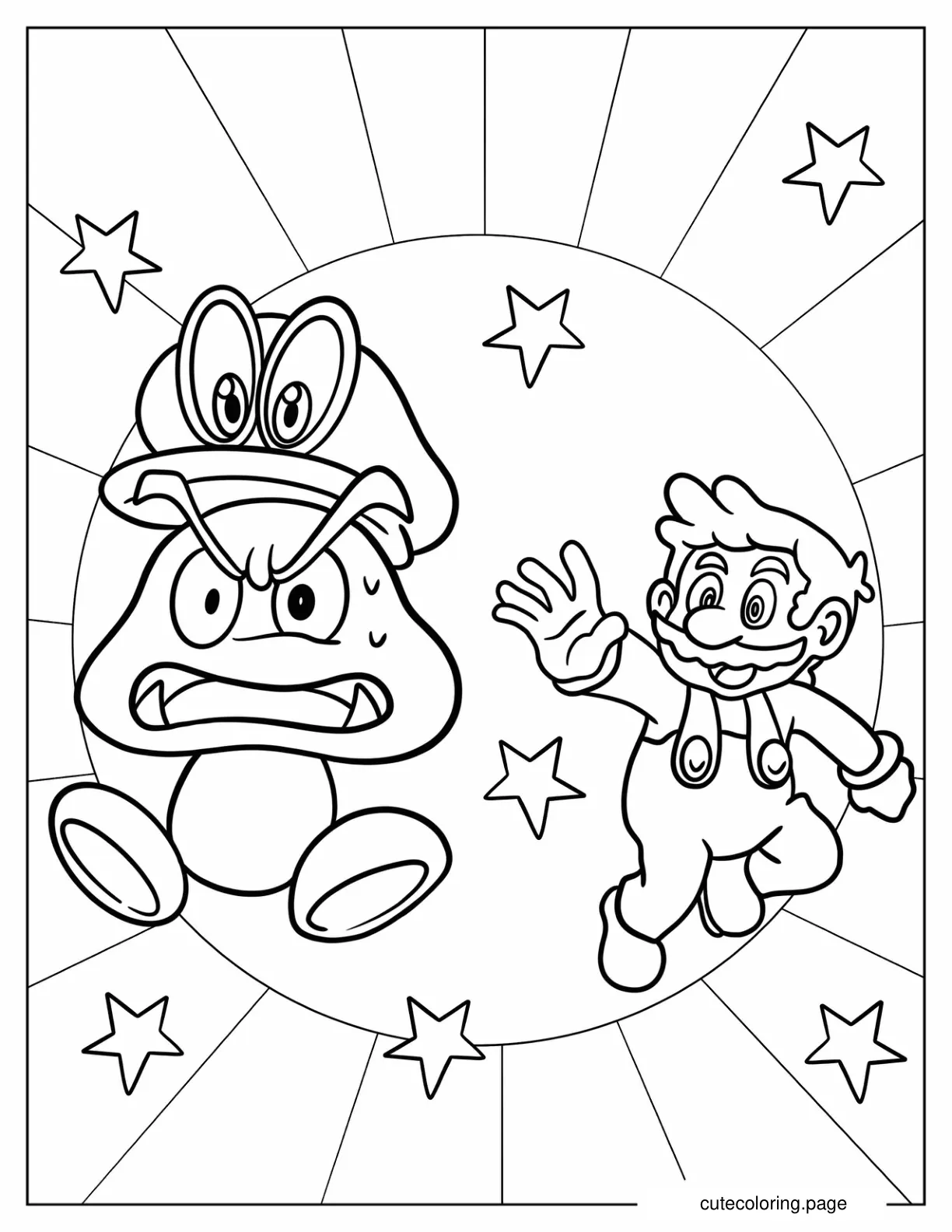 Goomba Stealing Mario_s Hat Coloring Sheet coloring page