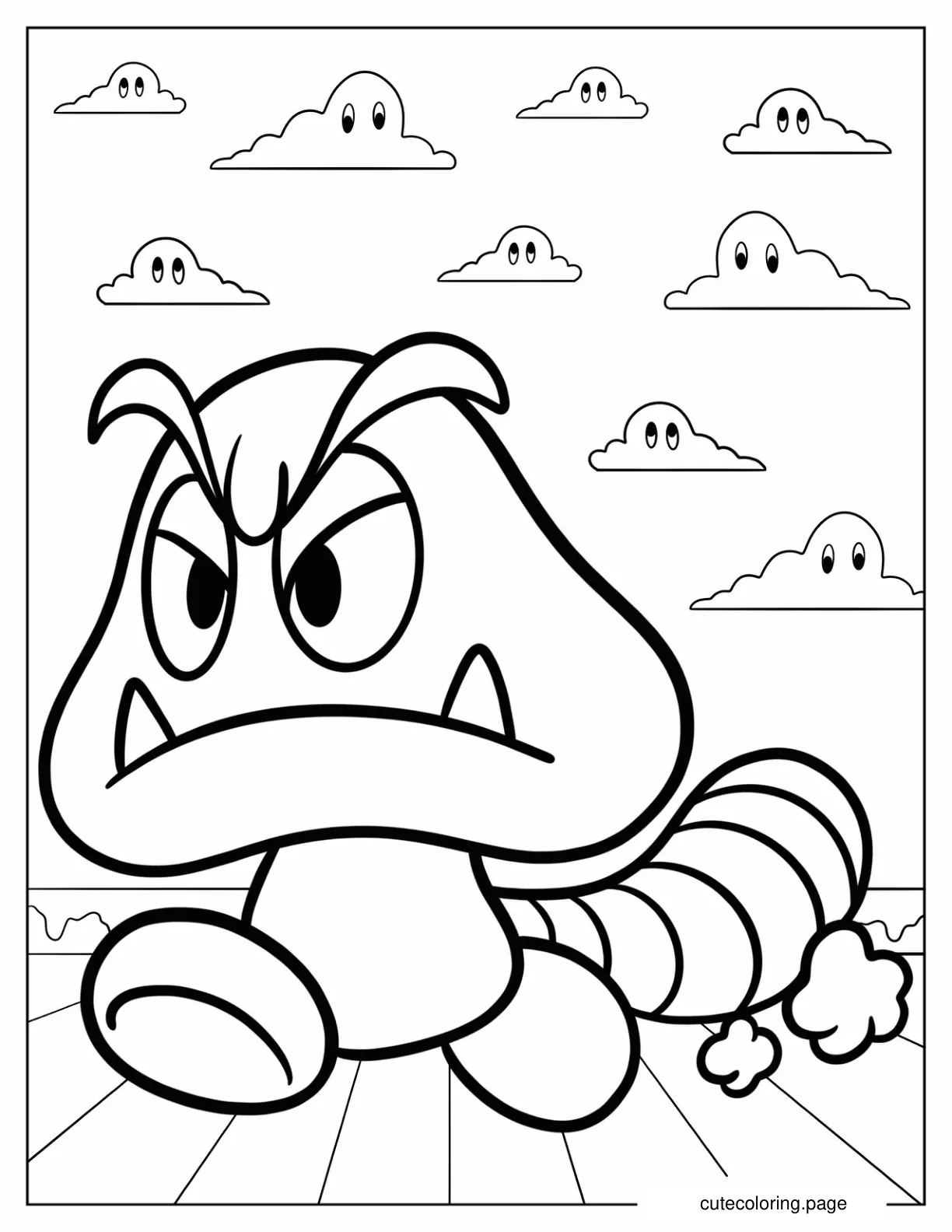 Kawaii Tail Goomba Running Coloring Sheet For Preschoolers coloring page