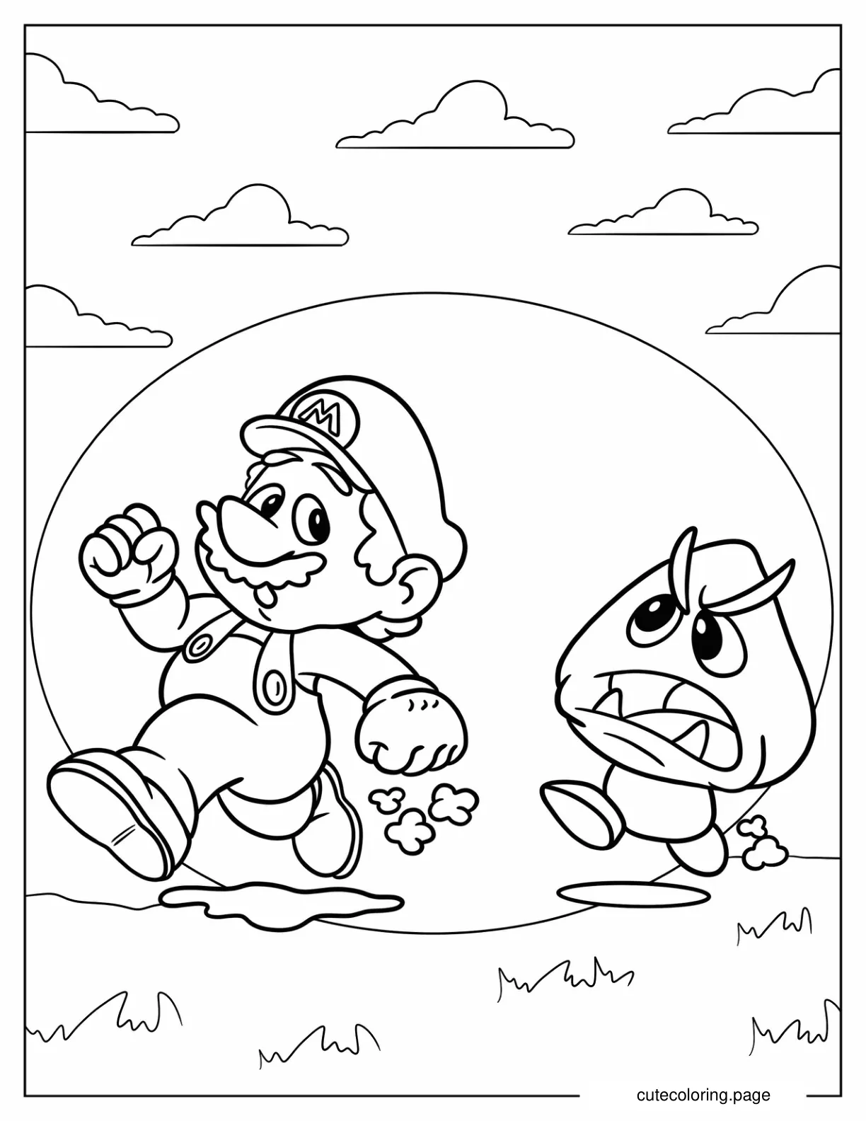 Mario Running Away From Goomba coloring page