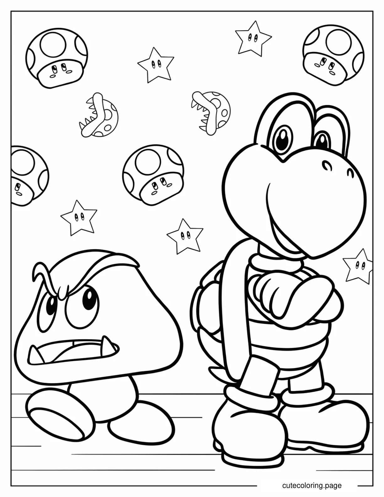 Yoshi And Goomba Back To Back Coloring Page coloring page