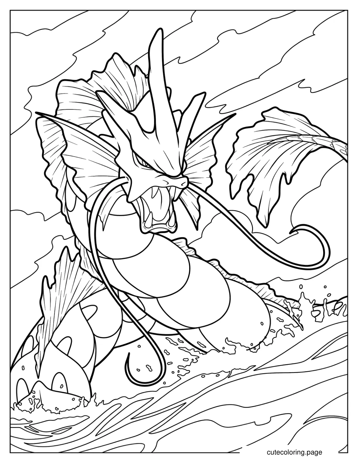 Alpha Shiny Gyarados In The Sea Coloring Sheet coloring page