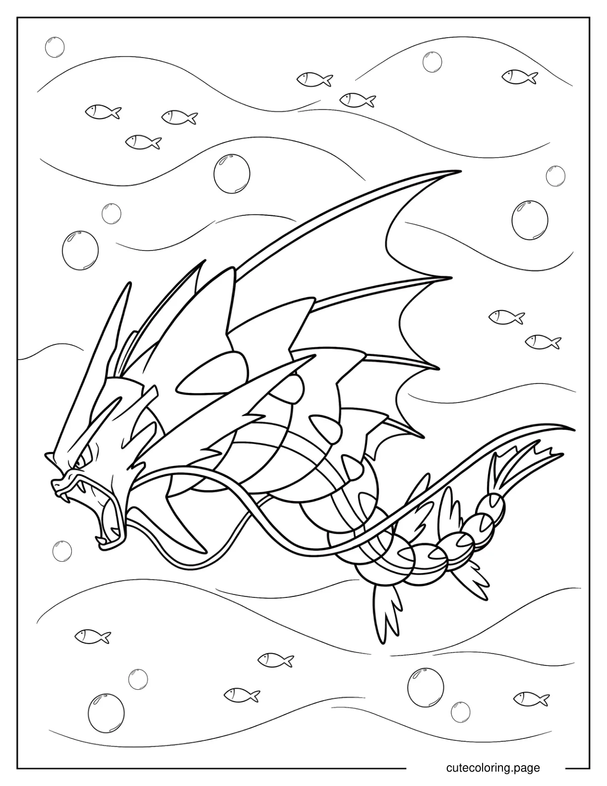 Angry Gyarados Swimming In The Ocean Coloring Page coloring page