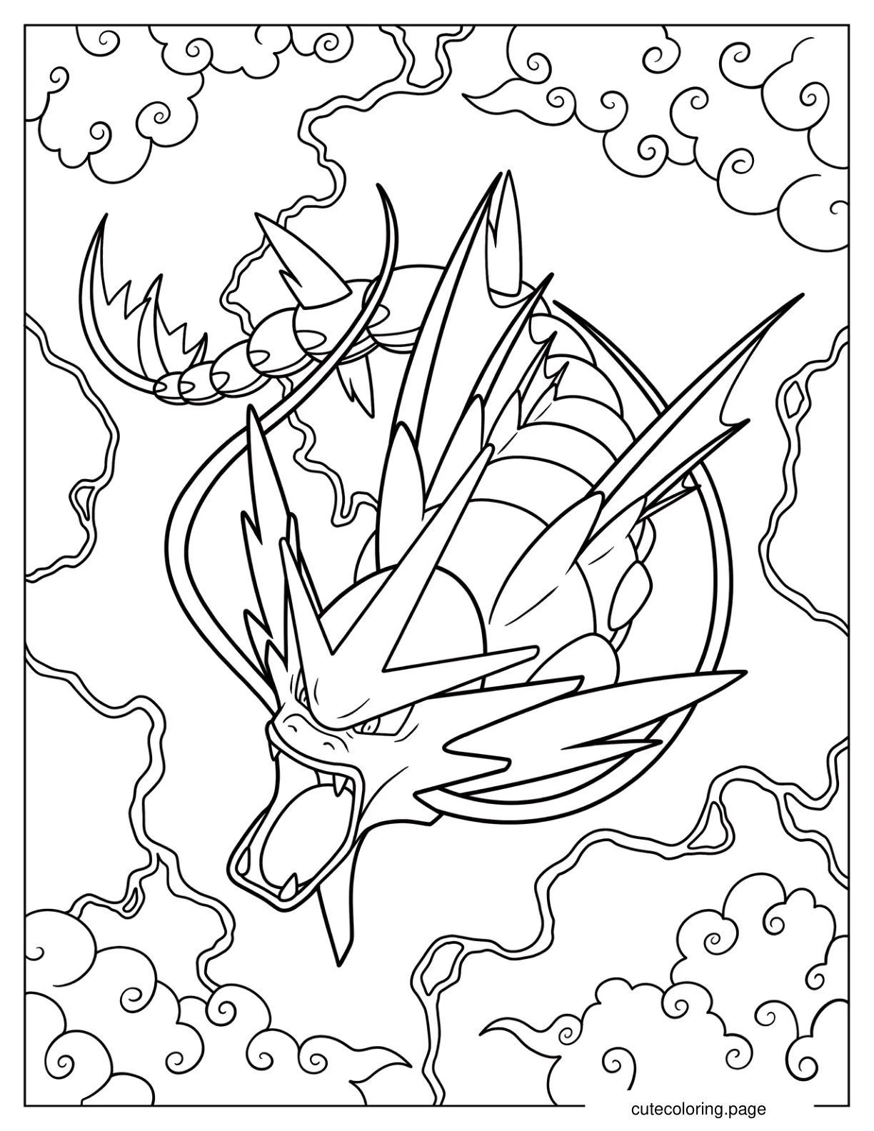 Detailed Gyarados In The Sky coloring page