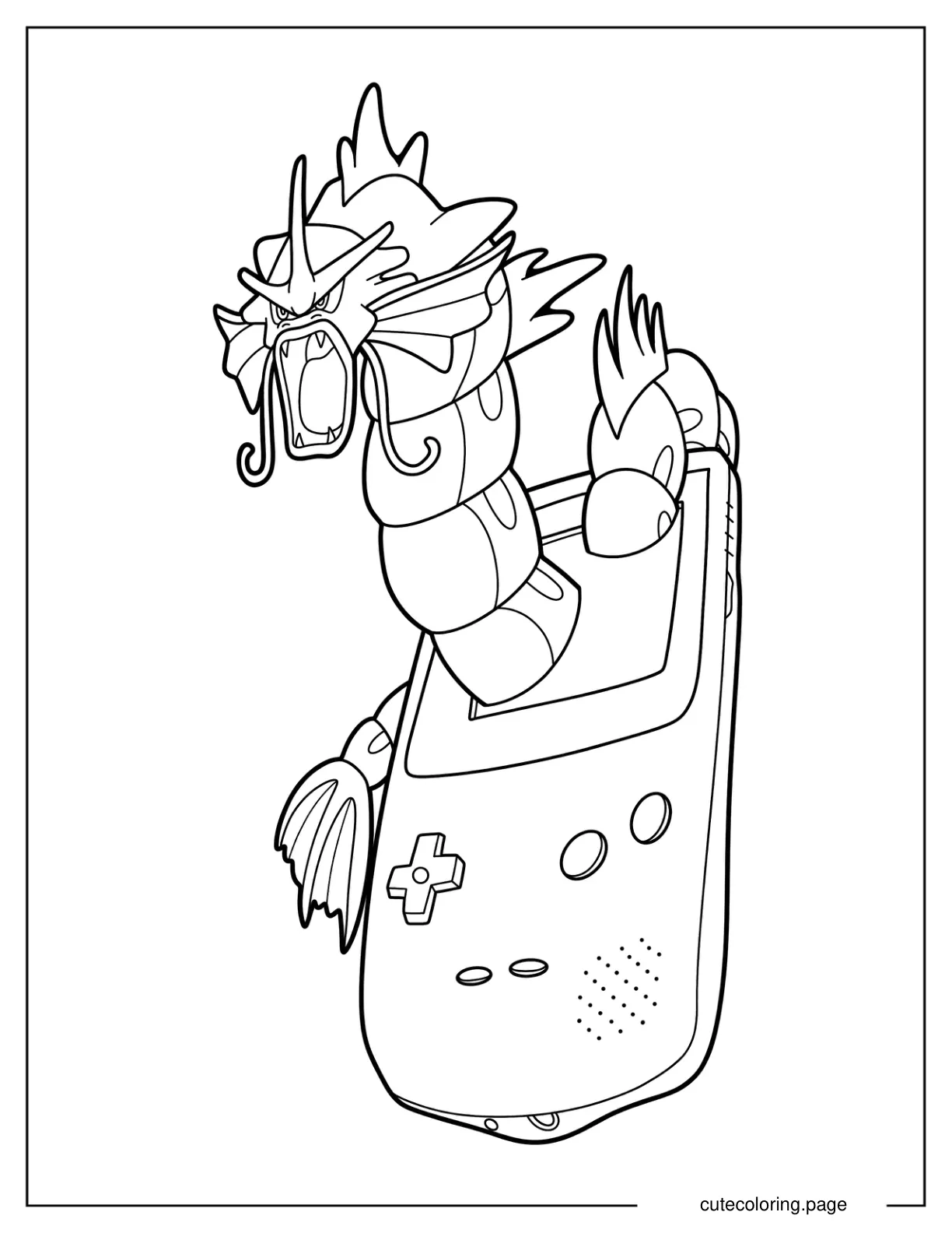 Gyarados Coming Out Of Game Boy Console Coloring Page coloring page