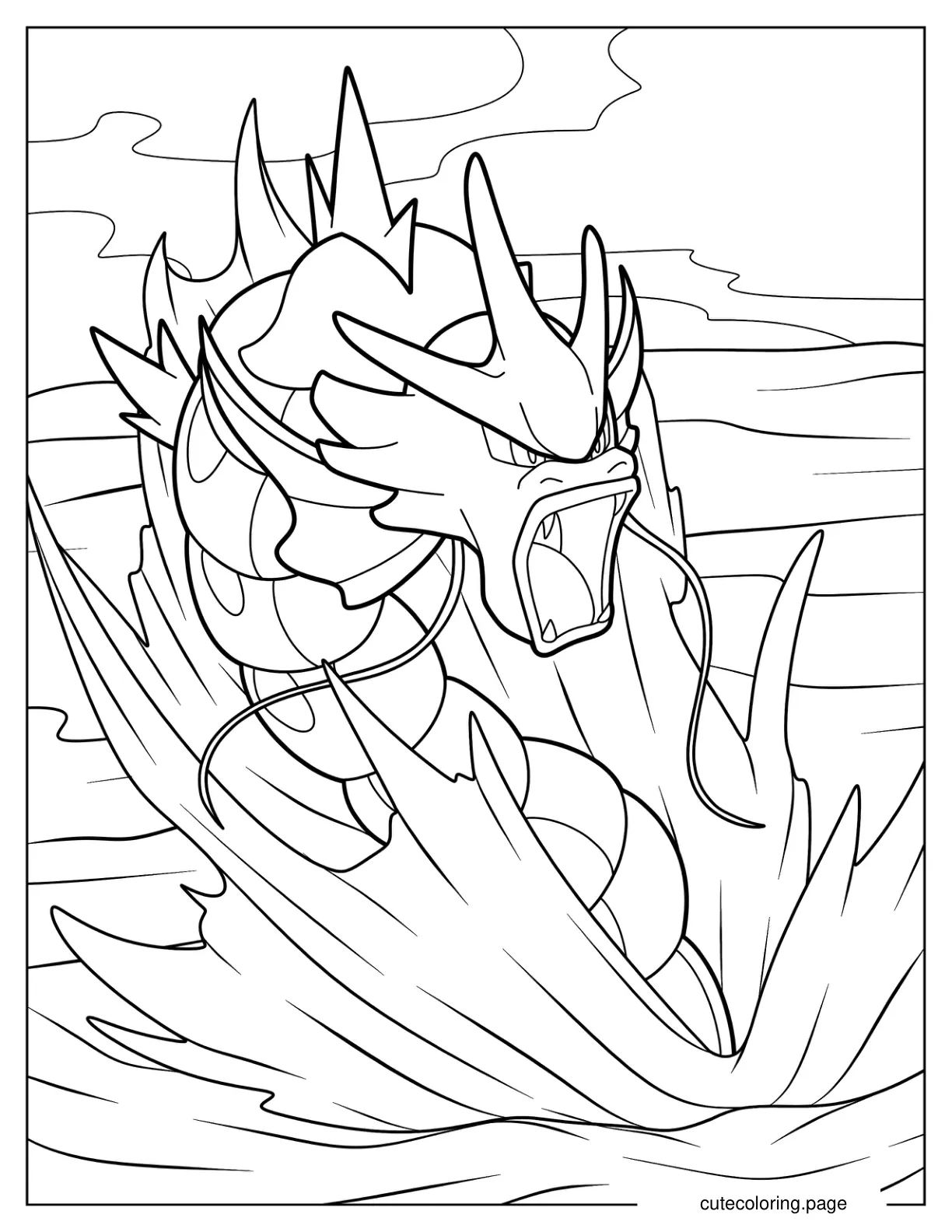 Gyarados Making A Huge Splash At Sea coloring page