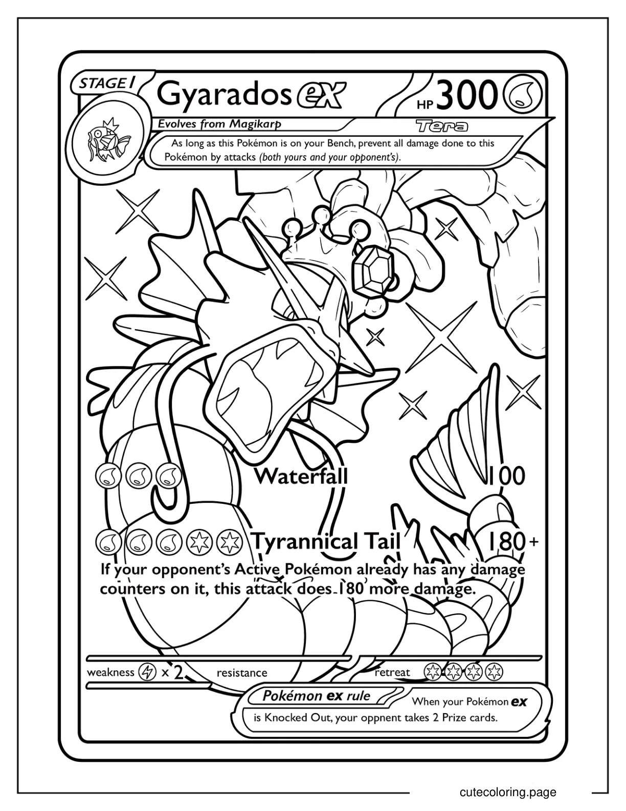 Gyarados Waterfall Pokemon Card Coloring Sheet coloring page