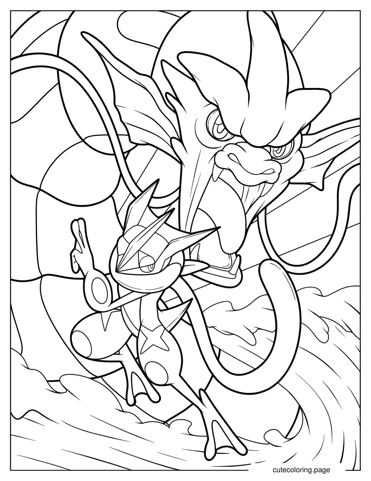 Mega Gyarados With Greninja Coloring Sheet coloring page