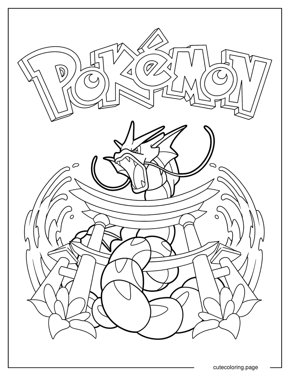 Pokemon Poster Gyarados In Front Of Torii With Water Coloring Page coloring page