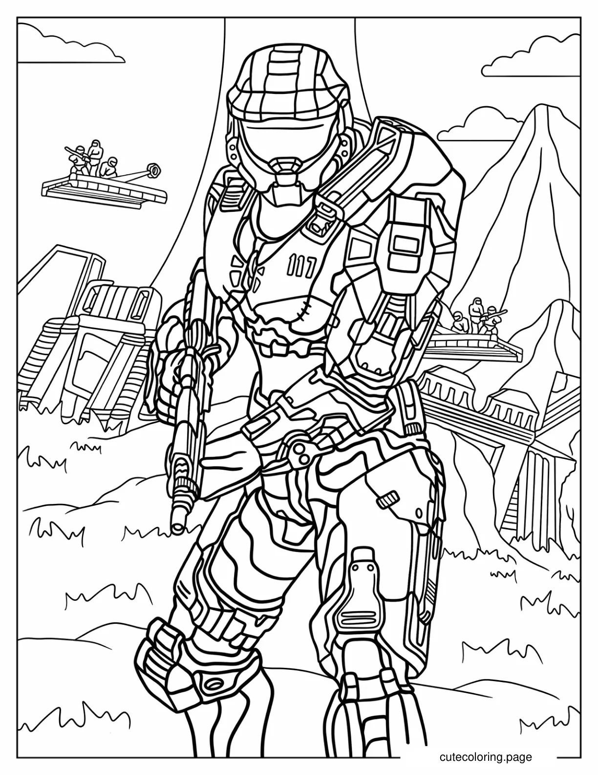 Detailed Halo Infinite Master Chief Coloring Page coloring page