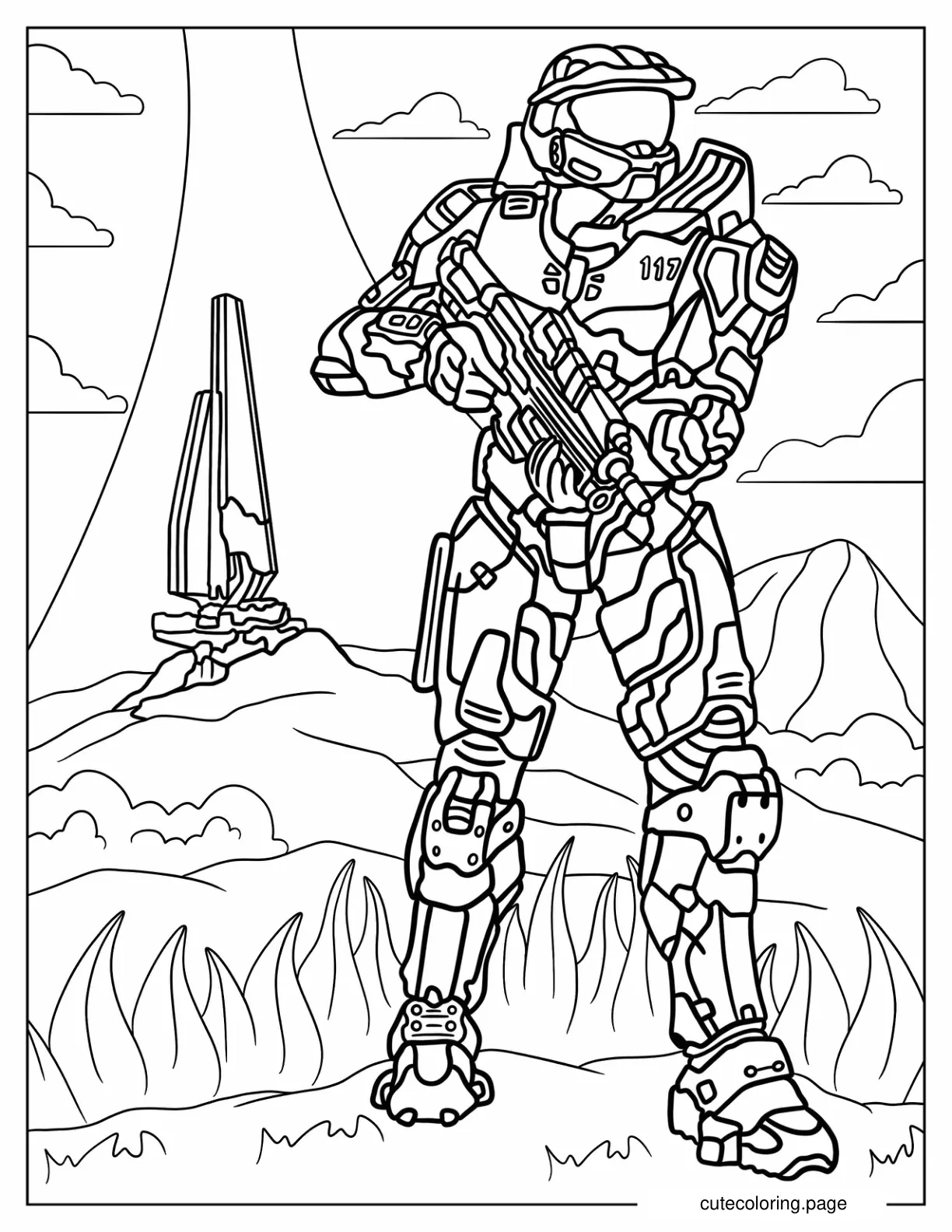 Halo Master Chief In Battlefield Coloring Page coloring page